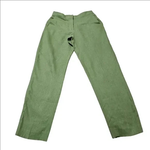 MNG Linen Tailored Pants Flat Front Green Straight Ciggarette Leg Womens Small - Picture 2 of 15